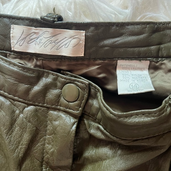 Lord & Taylor Vintage Olive Green 100% Leather Pants - Picture 4 of 5